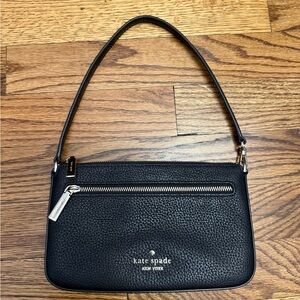 kate spade Black Pebbled Leather convertible wristlet with Front Zip